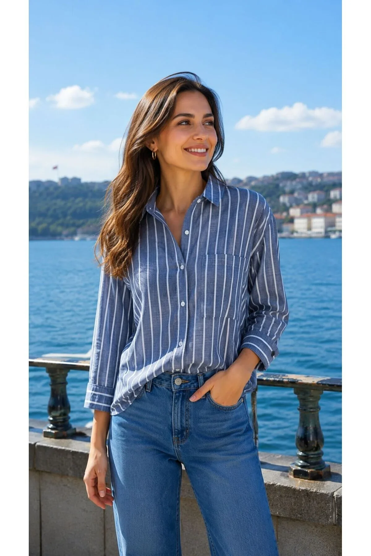 Bengalin Çizgili Uzunkol Gömlek %100 Pamuk